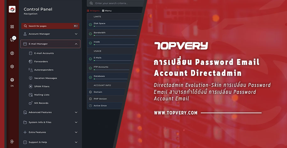 Directadmin Evolution Skin การเปลี่ยน Password Email Account