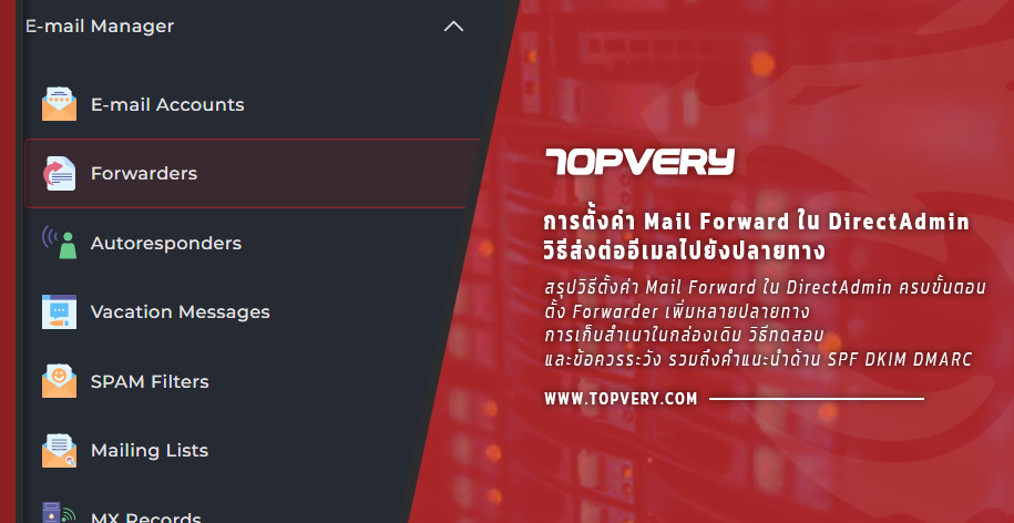 การตั้งค่า Mail Forward ใน DirectAdmin วิธีส่งต่ออีเมลไปยังปลายทาง
