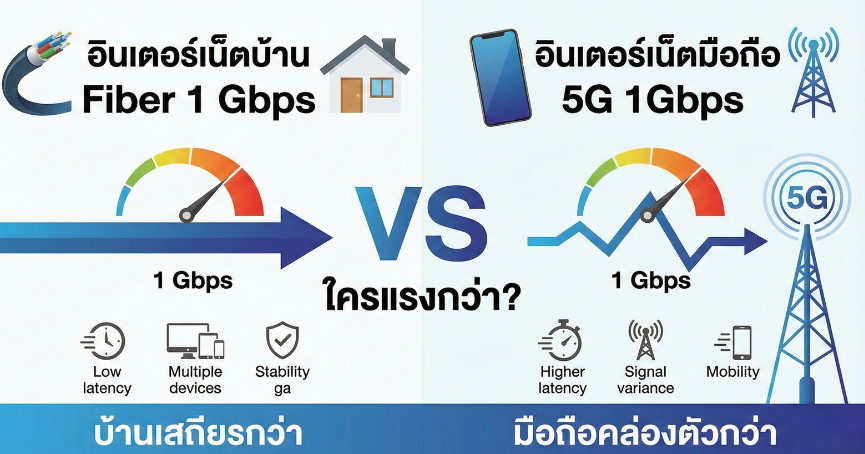 อินเตอร์เน็ตบ้าน 1 Gbps vs อินเตอร์เน็ตมือถือ 5G 1Gbps ใครแรงกว่า
