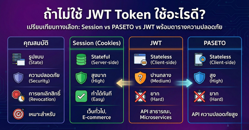 ถ้าไม่ใช้ JWT Token ใช้อะไรดี พร้อมตารางเปรียบเทียบทางเลือกและความปลอดภัย